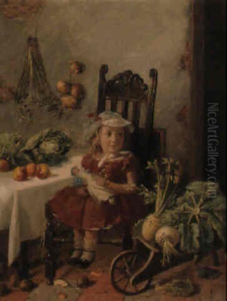 The Vegetable Barrow Oil Painting by Charles, Hunt Jnr.