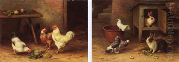 Huhner Im Hinterhof Oil Painting by Edgar Hunt