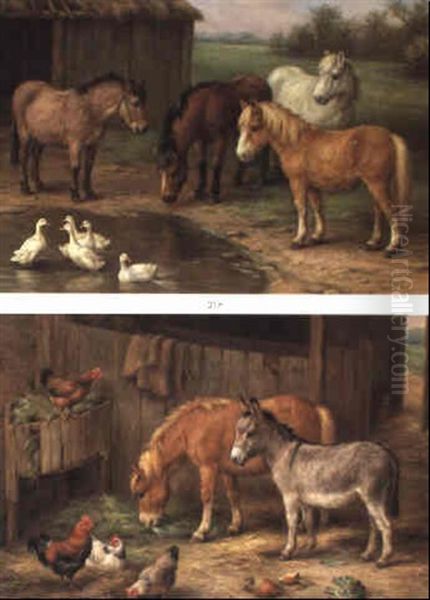 Donkey And A Pony In A Stall Oil Painting by Edgar Hunt