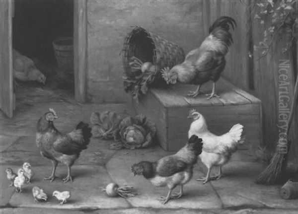 Chickens And Chicks Oil Painting by Edgar Hunt