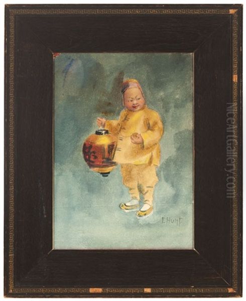 Chinese Child Holding A Lantern Oil Painting by Esther Anna Hunt