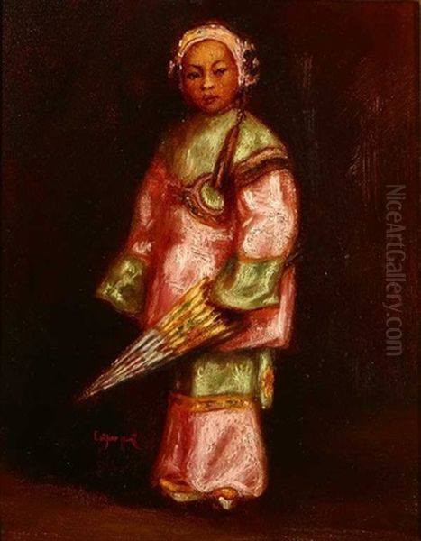 Chinese Girl Holding An Umbrella Oil Painting by Esther Anna Hunt