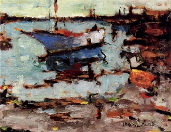 Boat In A Harbor Oil Painting by Thomas Lorraine Hunt