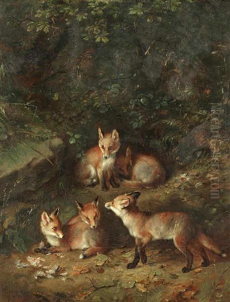 A Promising Litter Oil Painting by Walter Hunt