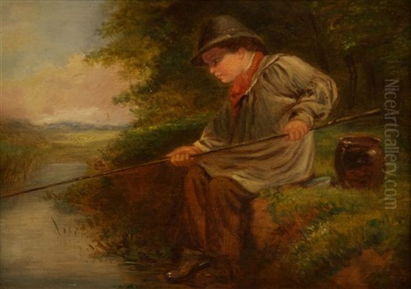 The Young Angler Oil Painting by Charles Hunt