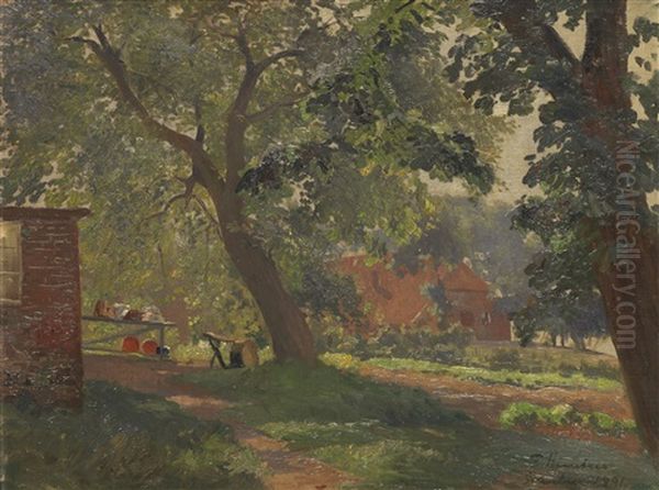 Gehoft Hinter Baumen In Schulau Oil Painting by Richard Hunten