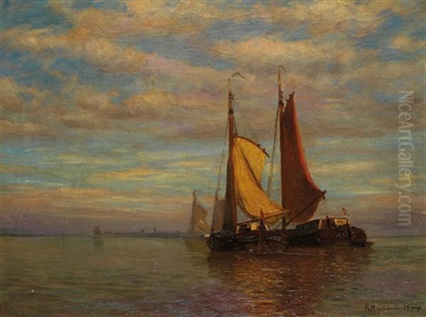 Segelschiffe Auf Der Elbe Oil Painting by Richard Hunten
