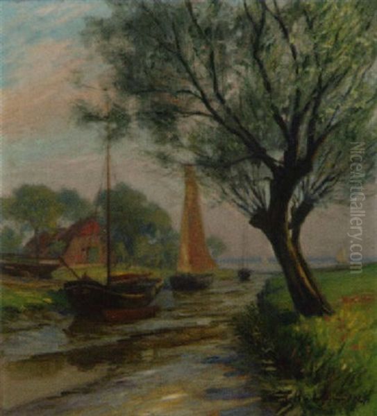 Schulau - Hafen Oil Painting by Richard Hunten
