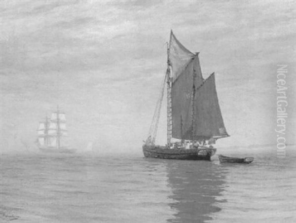 Finkenwerder Kutter Auf Der Morgendlichen Elbe Oil Painting by Richard Hunten