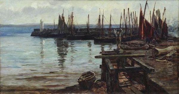 Harbor Scene Oil Painting by Colin Hunter