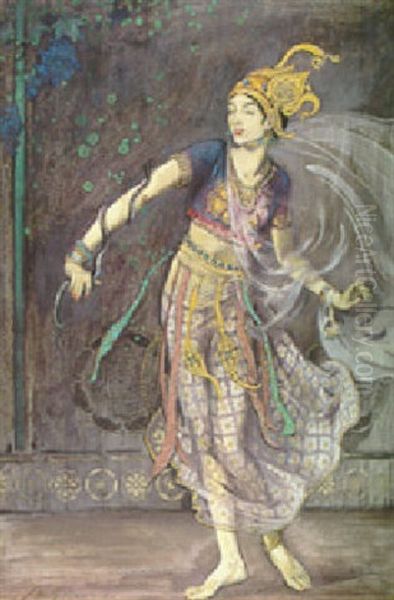 A Burmese Dancer Oil Painting by John Young Hunter