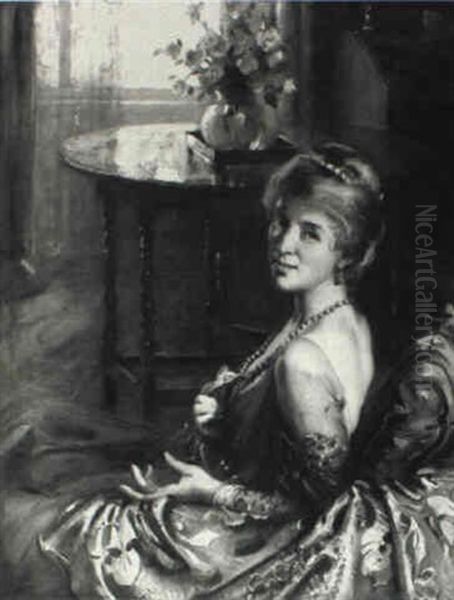 Lady In Blue Oil Painting by John Young Hunter