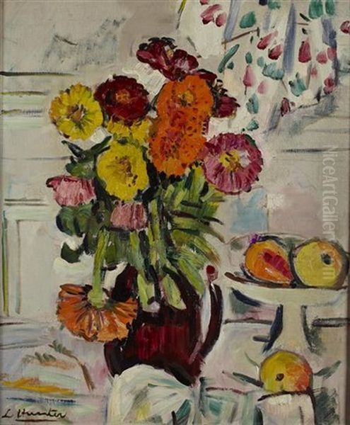 Still Life Of Mixed Flowers Oil Painting by Leslie Hunter