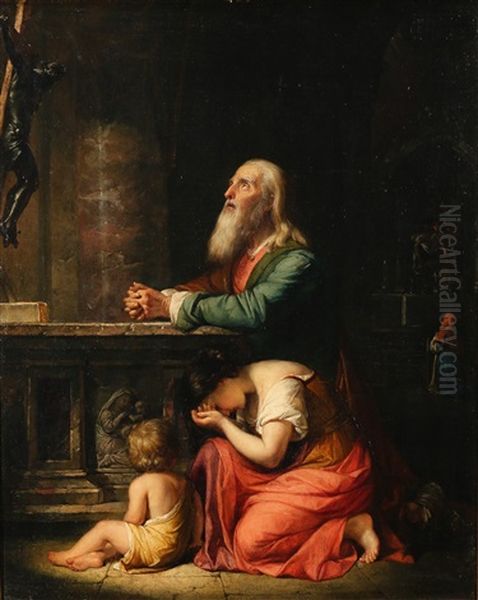 Figures At Prayer Oil Painting by Daniel Huntington