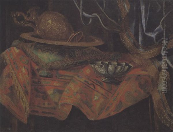 Natura Morta Con Pezzi Di Oreficeria Su Un Tappeto Oil Painting by Jacques Hupin