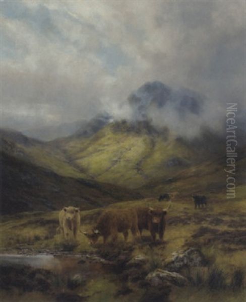 Cattle Grazing In A Highland Landscape Oil Painting by Louis Bosworth Hurt