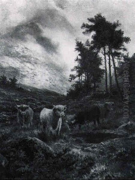 Cattle Grazing In The Highlands Oil Painting by Louis Bosworth Hurt
