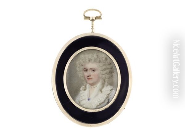 A Pair Of Miniatures Portraying Mrs Ann Edwards Nee Pryce And A Gentleman Believed To Be Her Husband, Mr Lewis Edwards Of Talgarth (c.1748-1797): The Former Oil Painting by Johann Heinrich von Hurter