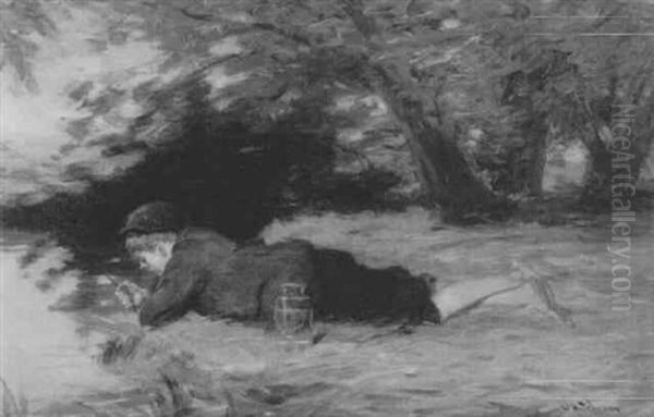 The Young Angler Oil Painting by Walter Hutcheson