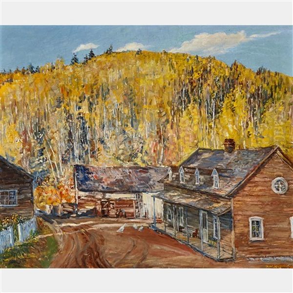 The Farm - Autumn Oil Painting by Frederick William Hutchison