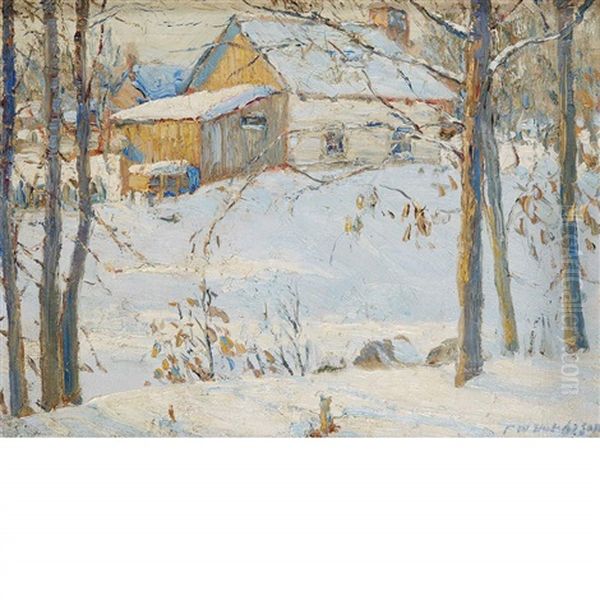 Barn In Winter Oil Painting by Frederick William Hutchison