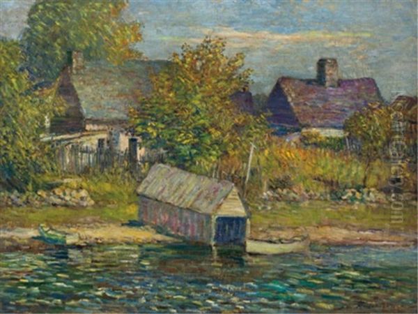 The Boathouse, Rigaud Oil Painting by Frederick William Hutchison
