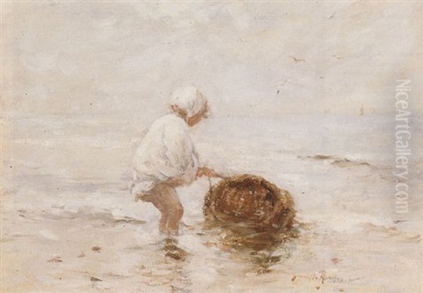 Child With Creel Oil Painting by Robert Gemmell Hutchison