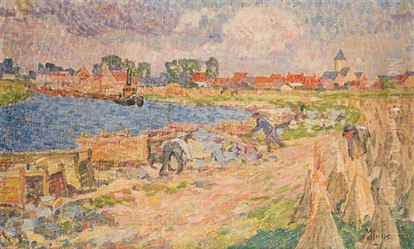 Travaux Au Champ Le Long De La Lys Oil Painting by Modest Huys