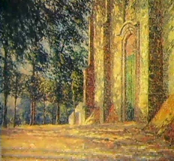 Zonnespelen Op De Kerkgevel - Laarne Oil Painting by Modest Huys