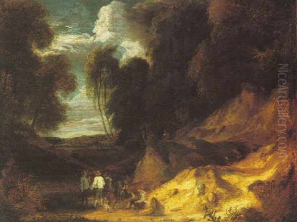 A Wooded Landscape With Figures Resting Oil Painting by Cornelis Huysmans