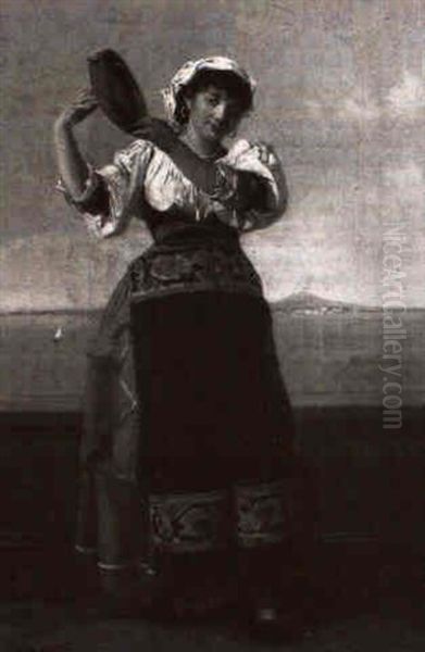 Tanzende Suditalienerin, Im Hintergrund Vesuvius Oil Painting by Jan Baptist Huysmans