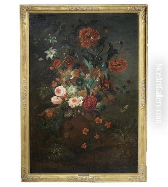 Still Life Of Flowers In An Urn Oil Painting by Justus van Huysum