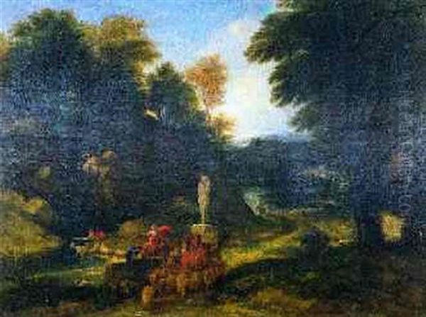Paysage Ideal Oil Painting by Justus van Huysum