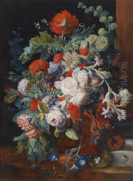 Blumenstillleben Mit Einem Vogelnest Oil Painting by Jan Van Huysum