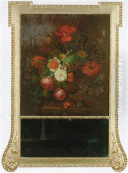 Roses, Poppies, Daisies, Chrysanthemums And Other Flowers In An Urn On A Stone Ledge Oil Painting by Jan Van Huysum