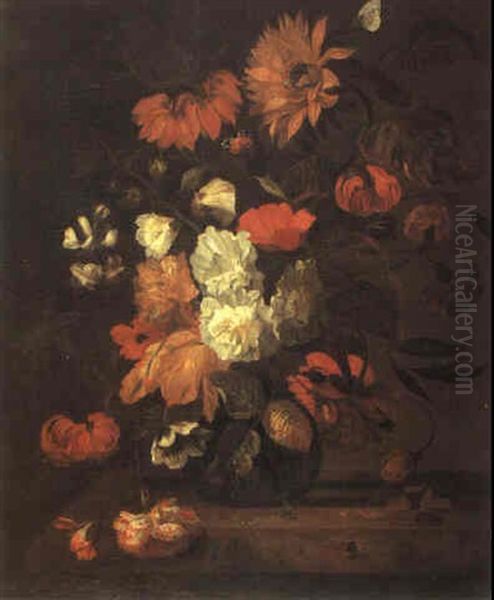 Blumenstrauss In Einer Glasvase Oil Painting by Jan Van Huysum