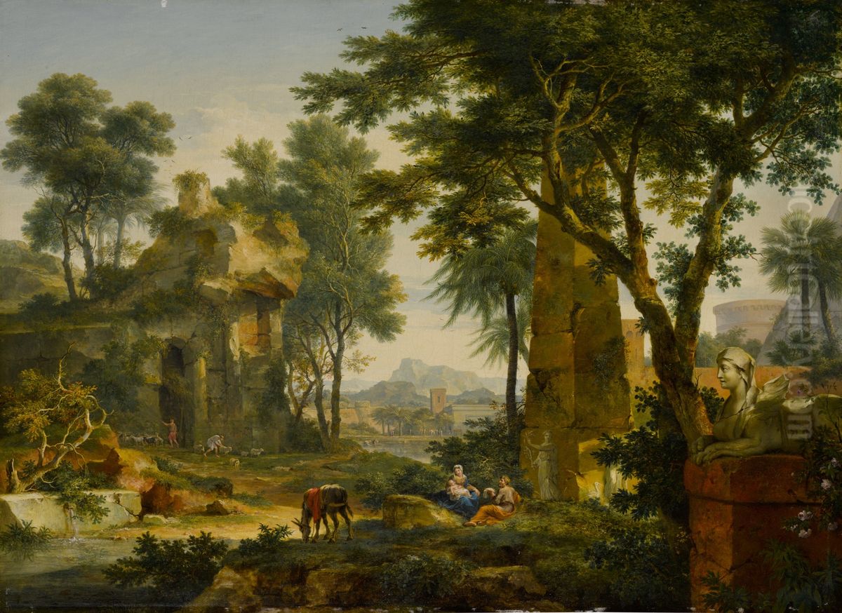 The Holy Family At Rest In Egypt Oil Painting by Jan Van Huysum