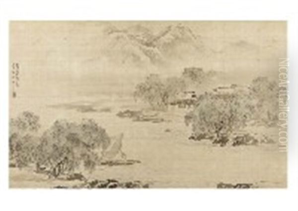 Lakeside In The Spring Oil Painting by Suzuki Hyakunen