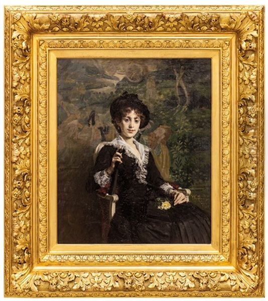 Divka S Vejirem Oil Painting by Vojtech (Adalbert) Hynais