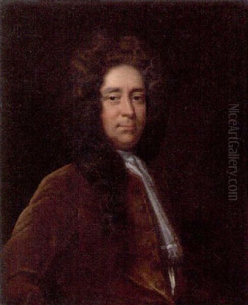 Portrait Of A Gentleman (edward Negus, Esq.?) In A Brown Coat And A White Shirt Oil Painting by Hans Hysing