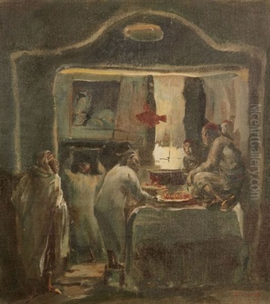 Le Marche Aux Poissons Oil Painting by Alexander Evgenevich Iacovleff