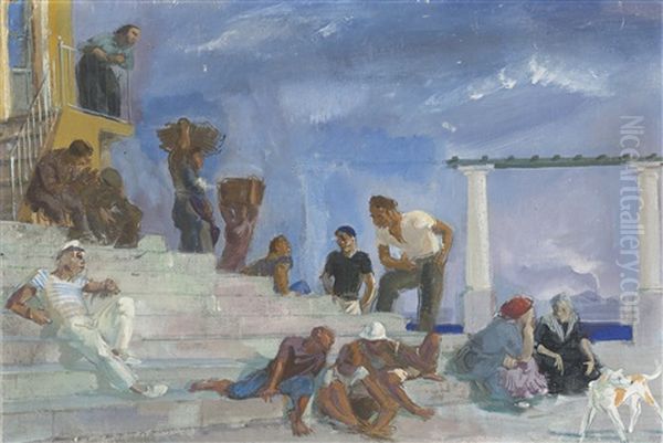 L'escalier, Capri, No. 3 Oil Painting by Alexander Evgenevich Iacovleff