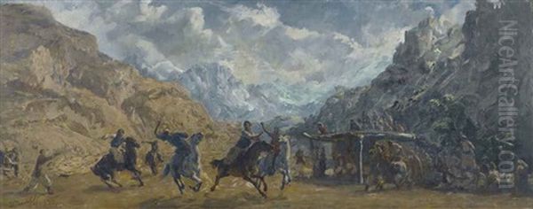 Polo Game At Misgar Oil Painting by Alexander Evgenevich Iacovleff