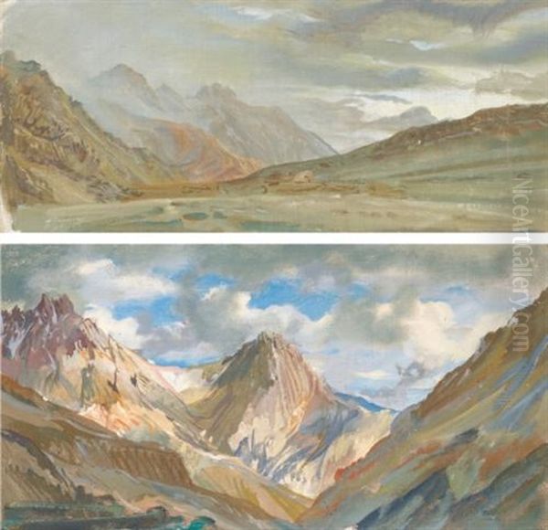 View Of Beyick (+ View Of The Karakoram Mountain Range; 2 Works) Oil Painting by Alexander Evgenevich Iacovleff