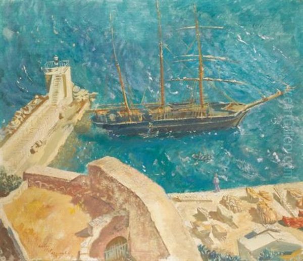 View Of The Port In Calvi Oil Painting by Alexander Evgenevich Iacovleff