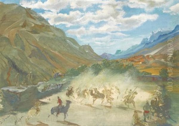 Polo Game At Misgar Oil Painting by Alexander Evgenevich Iacovleff