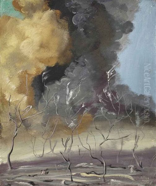 Fire In The Bush At Yalinga Oil Painting by Alexander Evgenevich Iacovleff