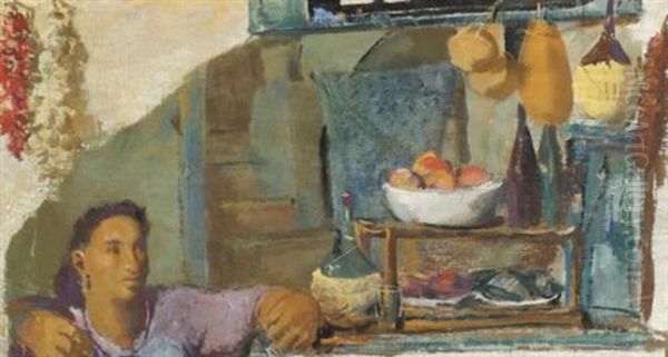 Sidewalk Shop, Capri Oil Painting by Alexander Evgenevich Iacovleff