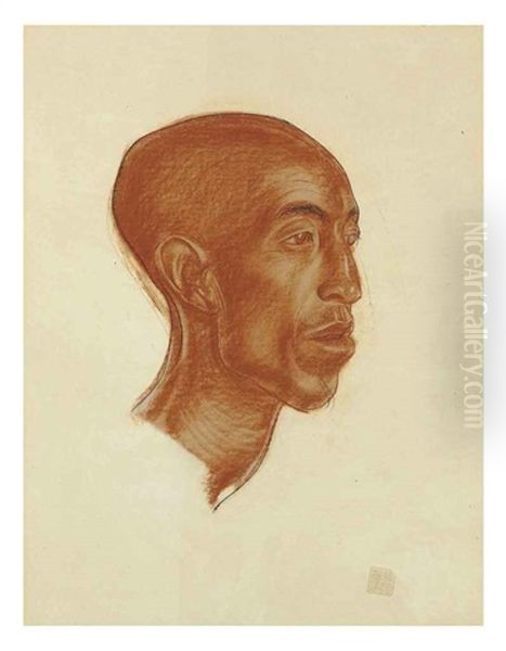 Head Of A Mongol Oil Painting by Alexander Evgenevich Iacovleff