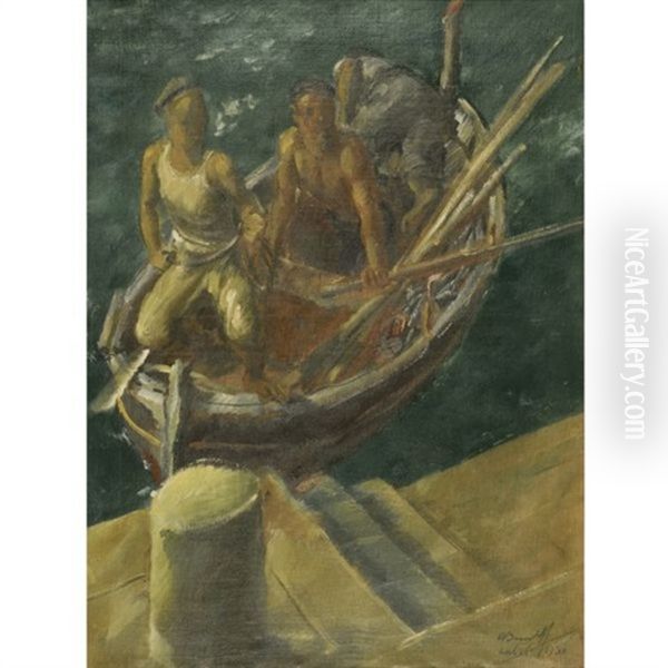 Fishermen At Calvi Oil Painting by Alexander Evgenevich Iacovleff